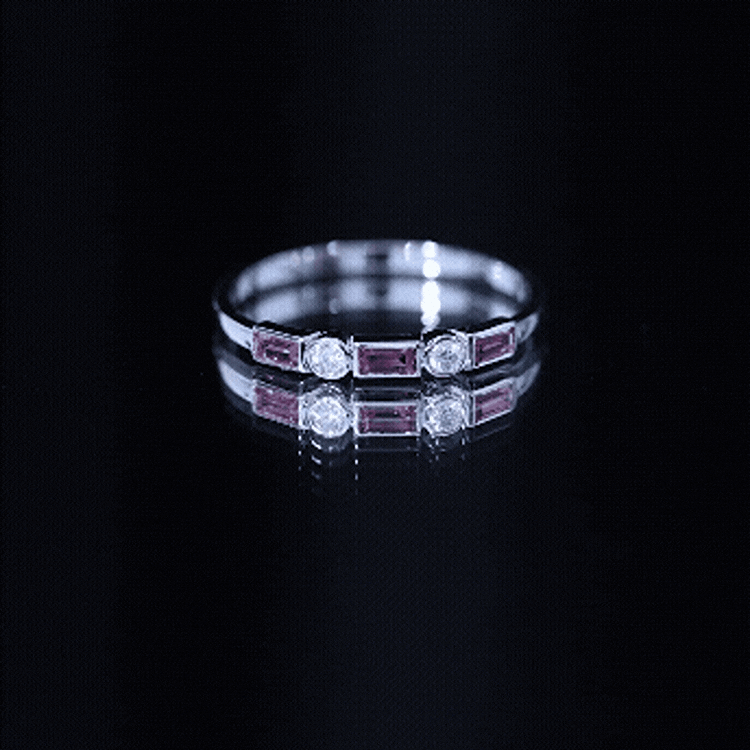 Pink Tourmaline and Diamond Stackable Ring in Bezel Setting AAA - Rosec Jewels