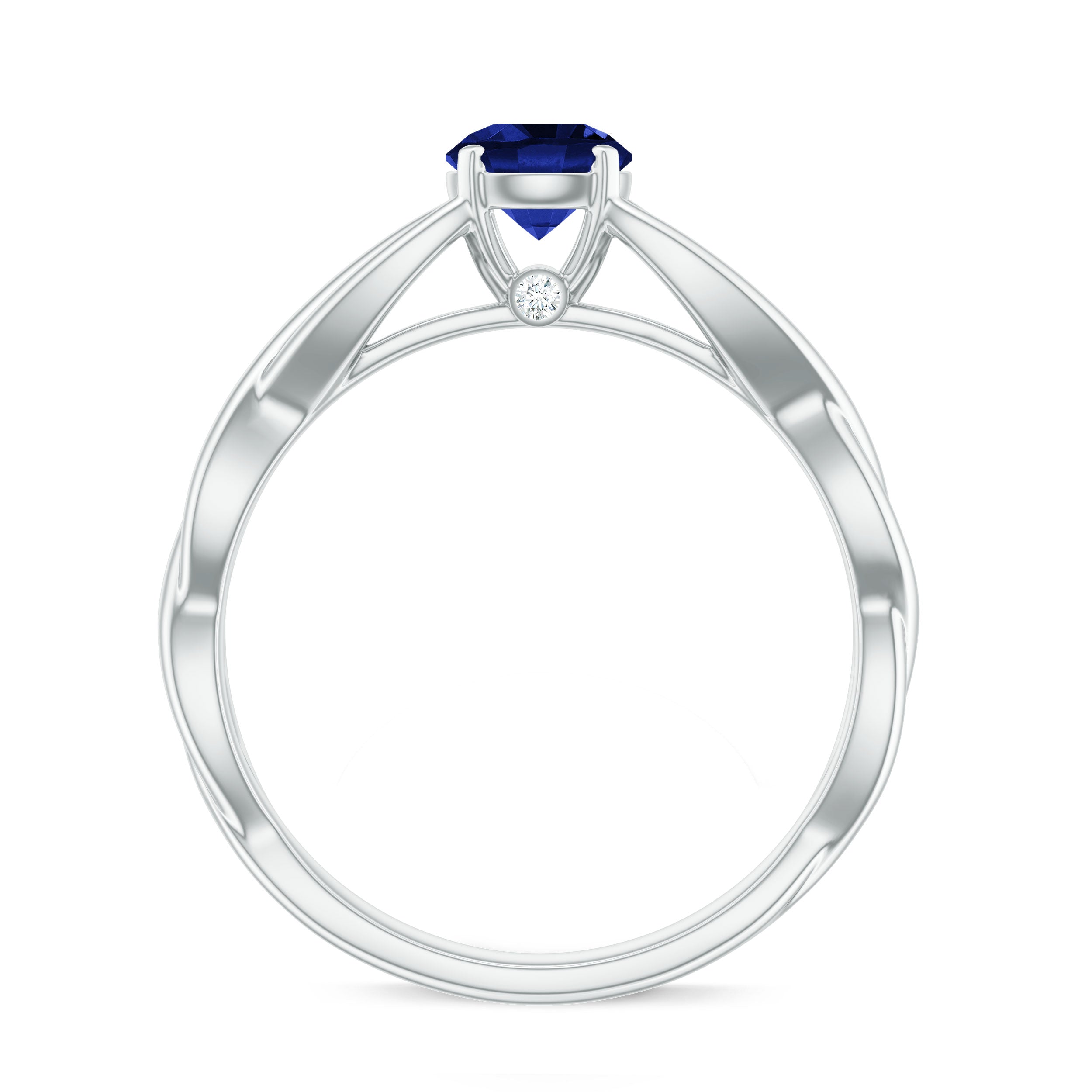 Certified 0.6 Carat Lab Grown Blue Sapphire Promise Ring with Surprise Diamond AAAA - Rosec Jewels