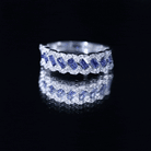 Certified Baguette Lab Grown Blue Sapphire Half Eternity Band with Diamond AAAA - Rosec Jewels