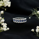 Certified Baguette Lab Grown Blue Sapphire Half Eternity Band with Diamond AAAA - Rosec Jewels