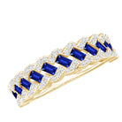 Certified Baguette Lab Grown Blue Sapphire Half Eternity Band with Diamond AAAA - Rosec Jewels