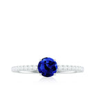 5mm Lab Created Blue Sapphire Promise Ring with Diamond Side Stones AAAA - Rosec Jewels