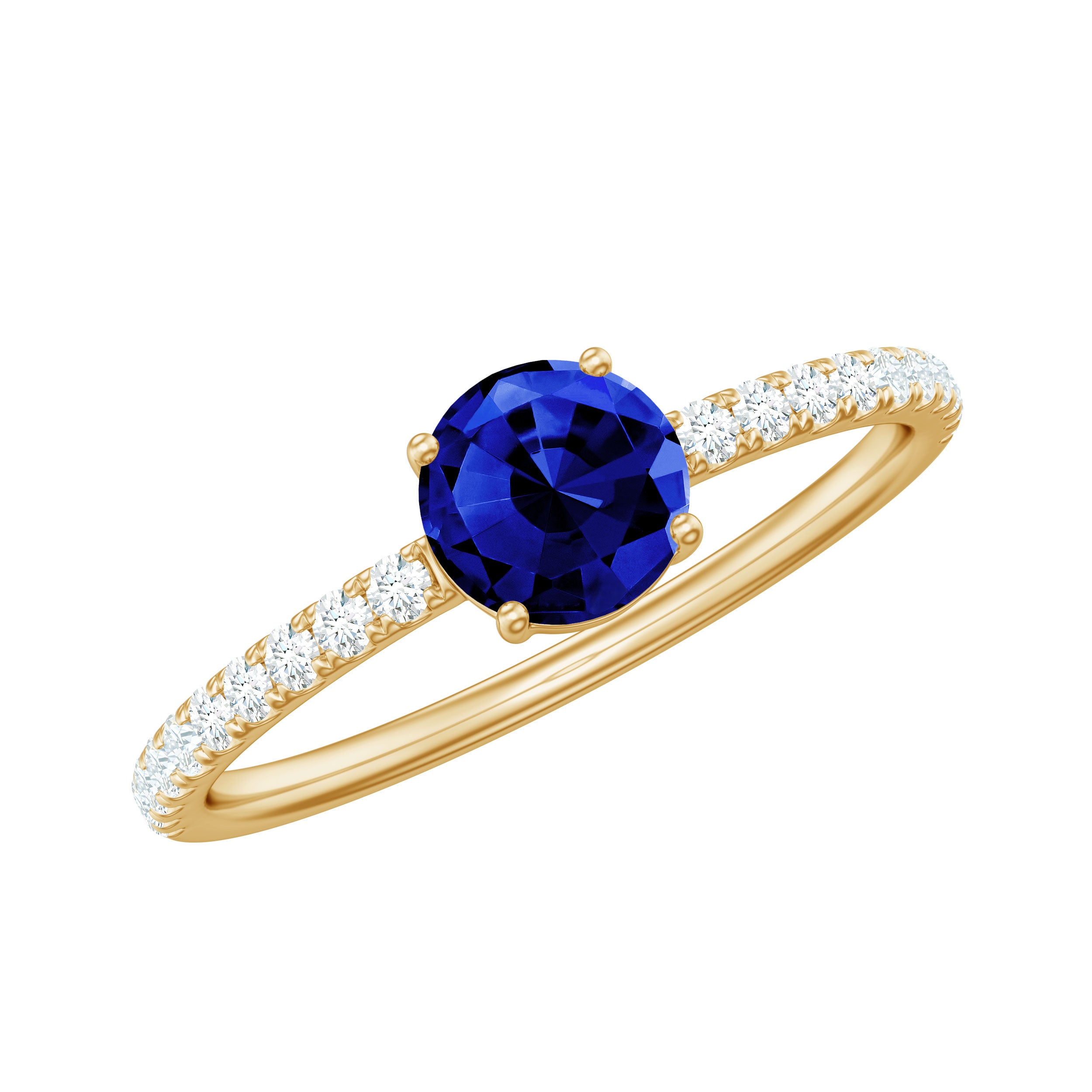 5mm Lab Created Blue Sapphire Promise Ring with Diamond Side Stones AAAA - Rosec Jewels