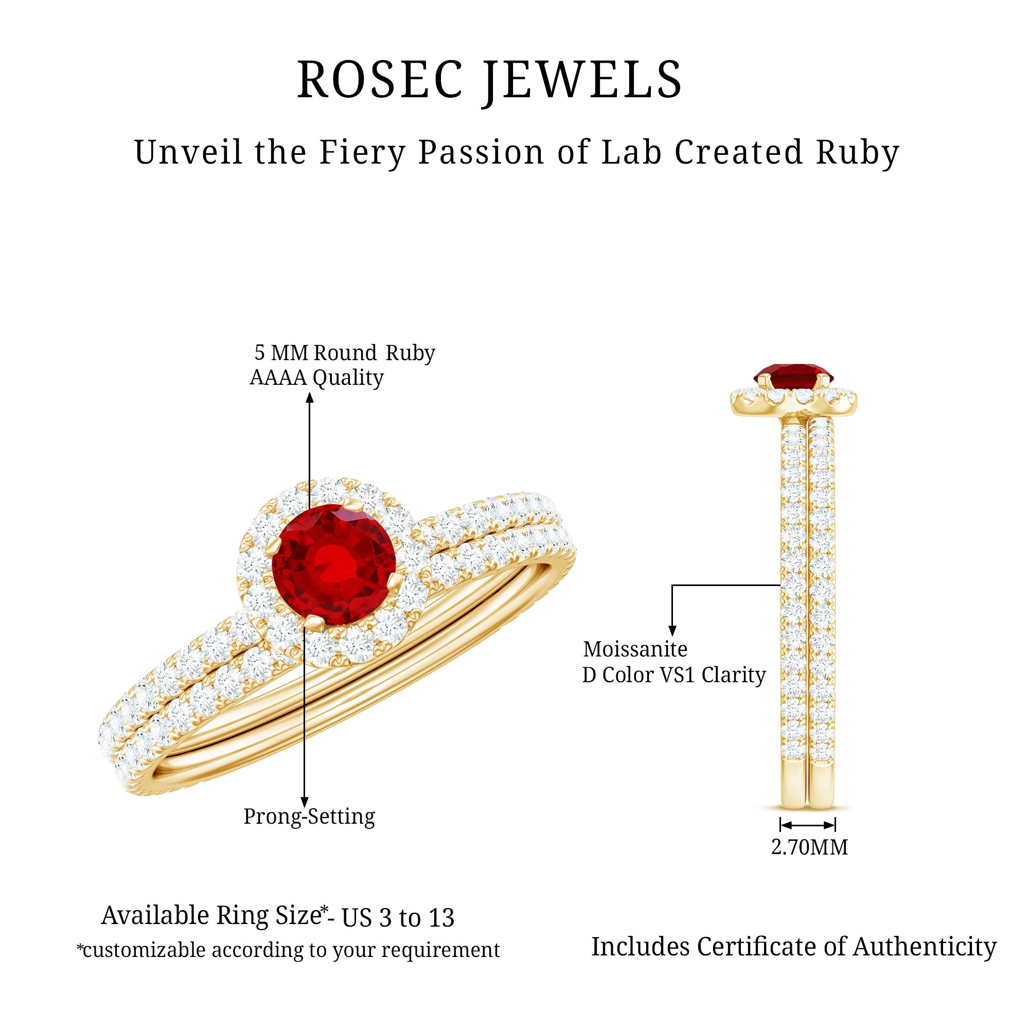 Certified Lab Grown Ruby Minimal Engagement Ring with Enhancer AAAA - Rosec Jewels