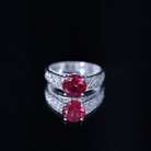 Rosec Jewels-Vintage Style Created Ruby Celtic Knot Band Ring with Surprise Diamond