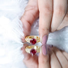 Rosec Jewels-Vintage Style Created Ruby Celtic Knot Band Ring with Surprise Diamond