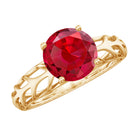 Rosec Jewels-7 MM Lab Created Ruby Solitaire Gold Filigree Ring