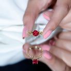 7 MM Lab Created Ruby Solitaire Gold Filigree Ring AAAA - Rosec Jewels
