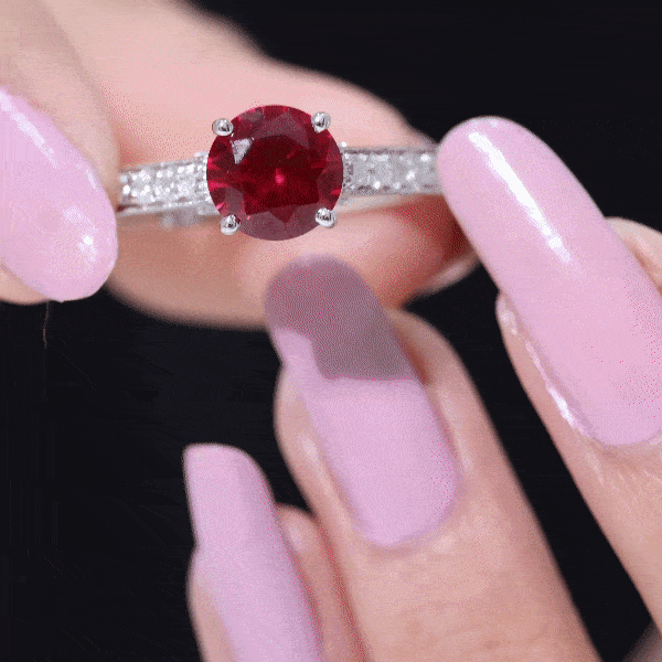 Created Ruby Solitaire Engagement Ring with Diamond AAAA - Rosec Jewels