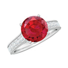 Created Ruby Solitaire Engagement Ring with Diamond AAAA - Rosec Jewels