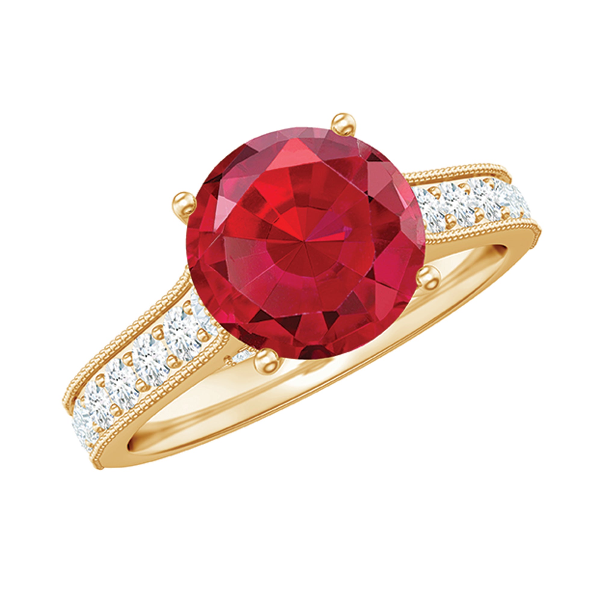 Created Ruby Solitaire Engagement Ring with Diamond AAAA - Rosec Jewels