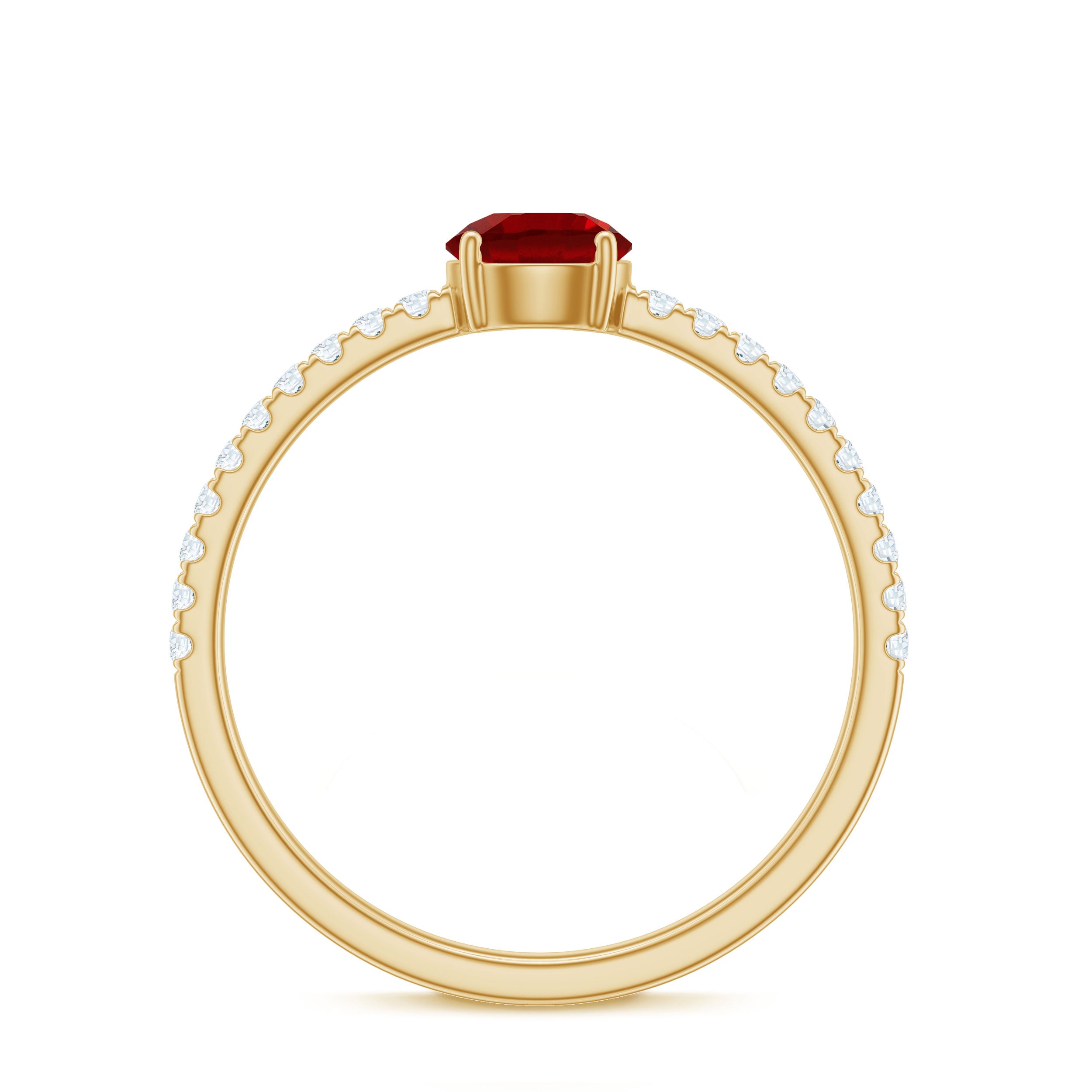 Rosec Jewels-Round Lab Created Ruby Solitaire Promise Ring with Diamond