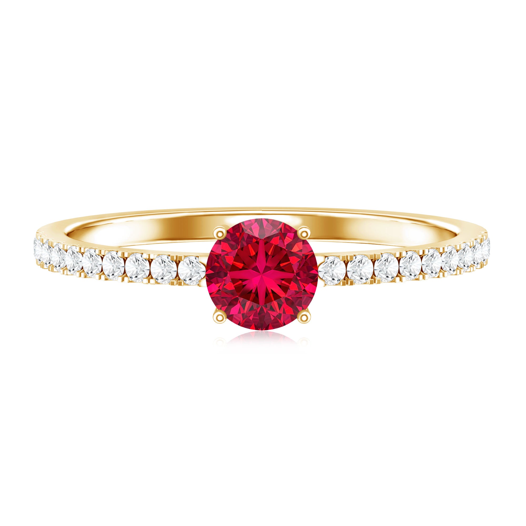 Round Lab Created Ruby Solitaire Promise Ring with Diamond AAAA - Rosec Jewels