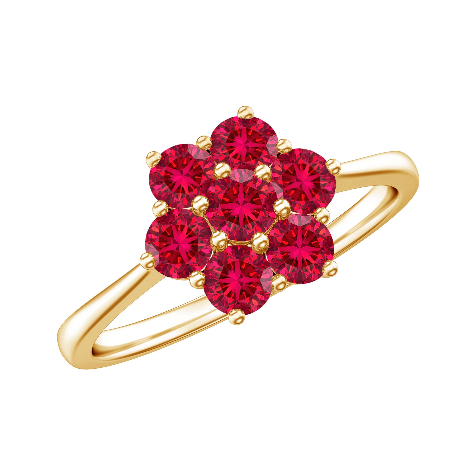 Certified Round Cut Lab Created Ruby Cluster Flower Ring AAAA - Rosec Jewels