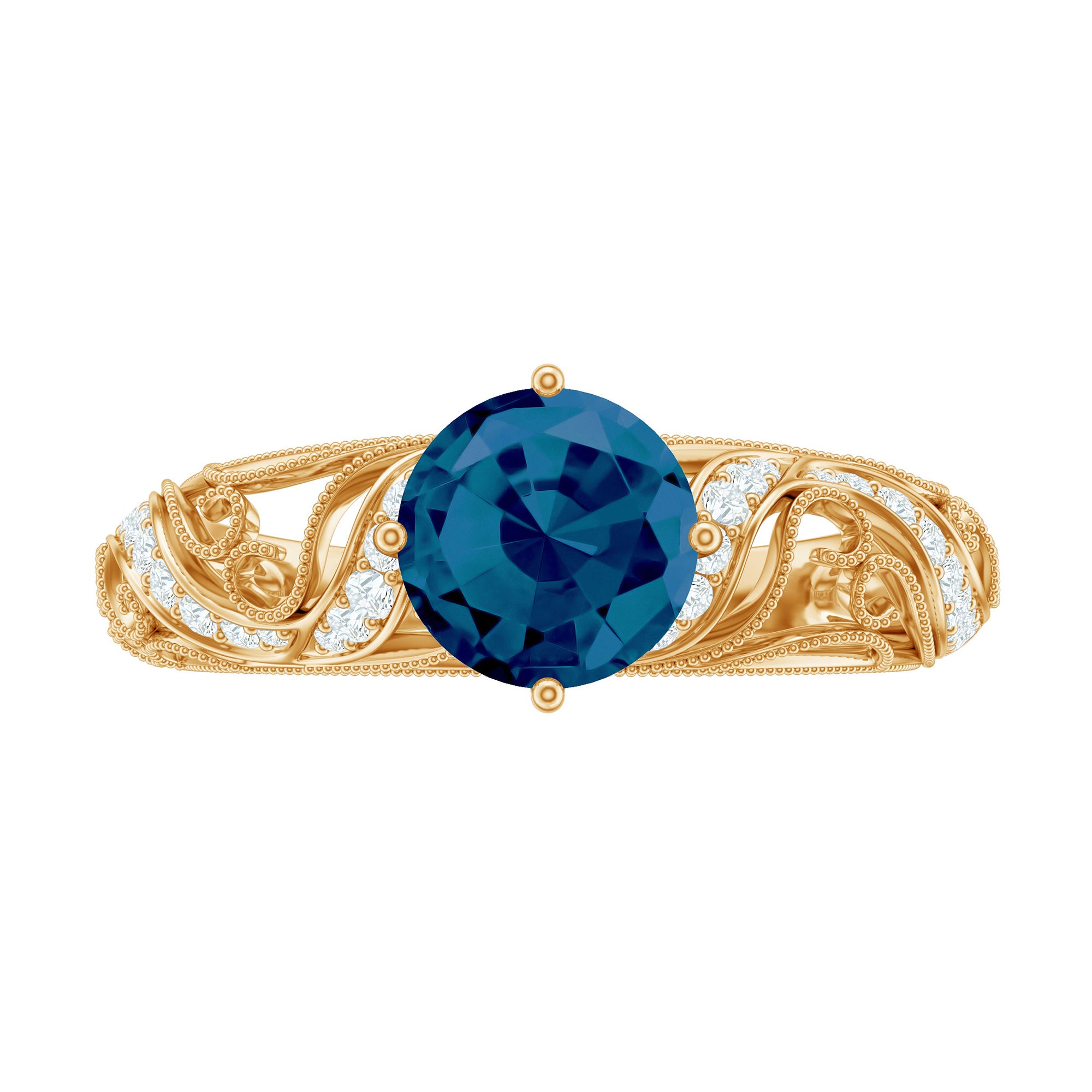 Rosec Jewels-London Blue Topaz and Diamond Vintage Inspired Engagement Ring