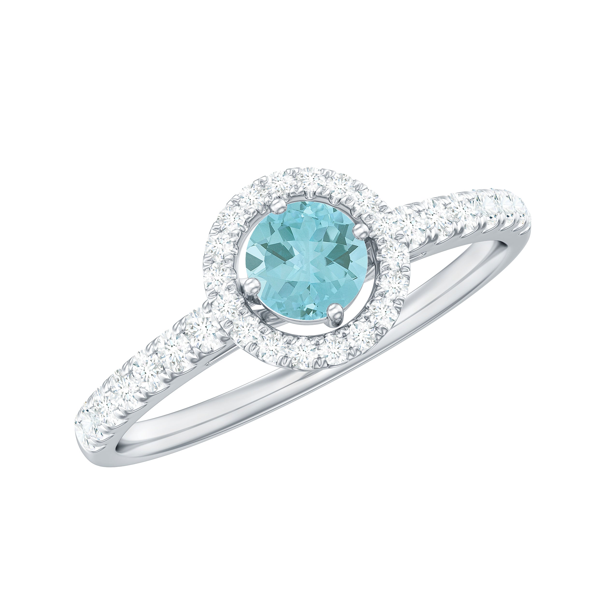 0.75 CT Diamond Halo Engagement Ring with Sky Blue Topaz