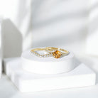 Certified Real Citrine Engagement Ring with Moissanite Wedding Band AAA - Rosec Jewels