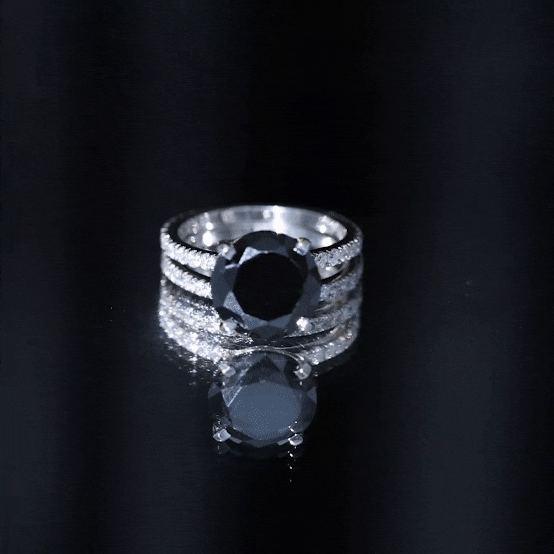 Certified 4.5 Carat Lab Grown Black Diamond Engagement Ring with Moissanite Wedding Band AAAA ( Synthetic ) - Rosec Jewels