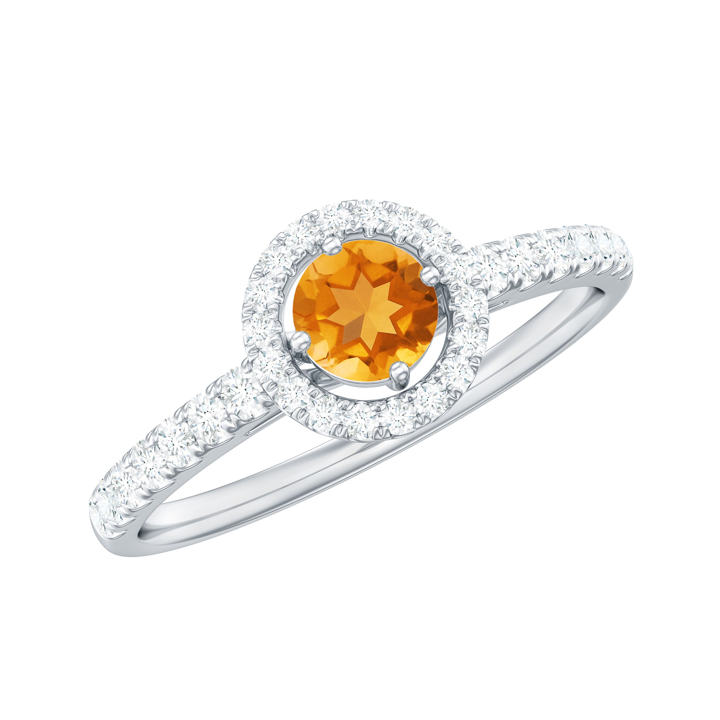 Minimalist Citrine Diamond Engagement Ring with Halo AAA - Rosec Jewels