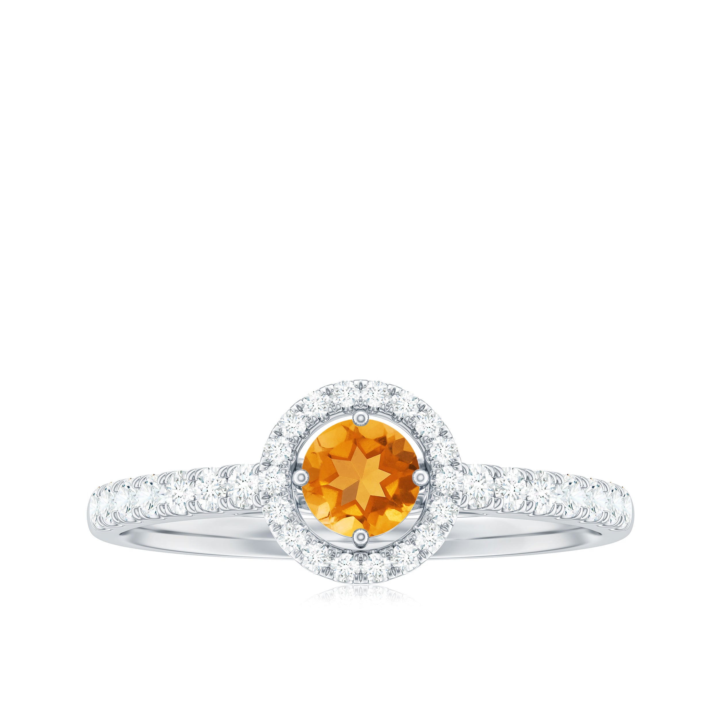 Minimalist Citrine Diamond Engagement Ring with Halo AAA - Rosec Jewels