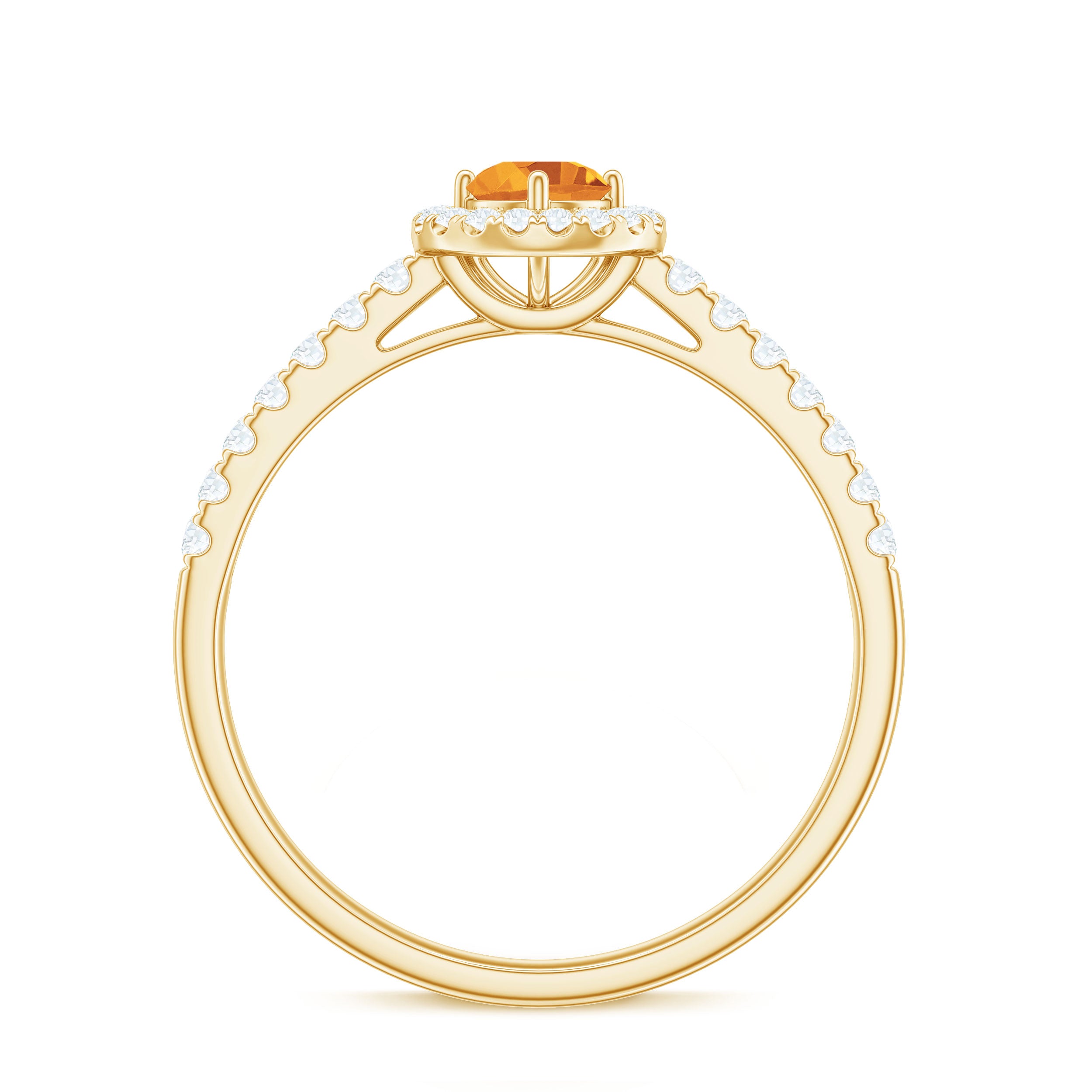 Minimalist Citrine Diamond Engagement Ring with Halo AAA - Rosec Jewels