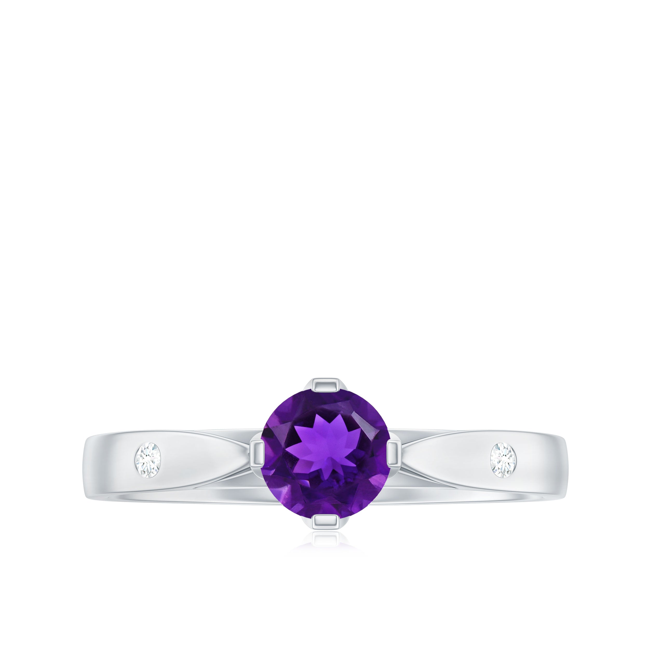 Rosec Jewels-1/2 CT Solitaire Round Shape Amethyst Ring with Diamond