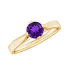 Rosec Jewels-1/2 CT Solitaire Round Shape Amethyst Ring with Diamond