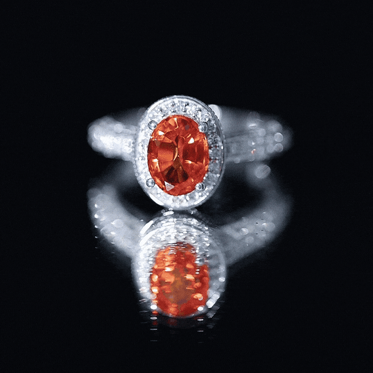 1.5 Carat Lab Grown Orange Sapphire Engagement Ring with Diamond Halo AAAA - Rosec Jewels
