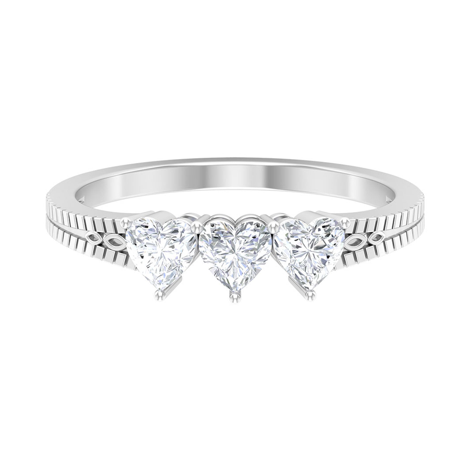 3/4 CT Heart Shape Zircon Three Stone Promise Ring AAAA - Rosec Jewels