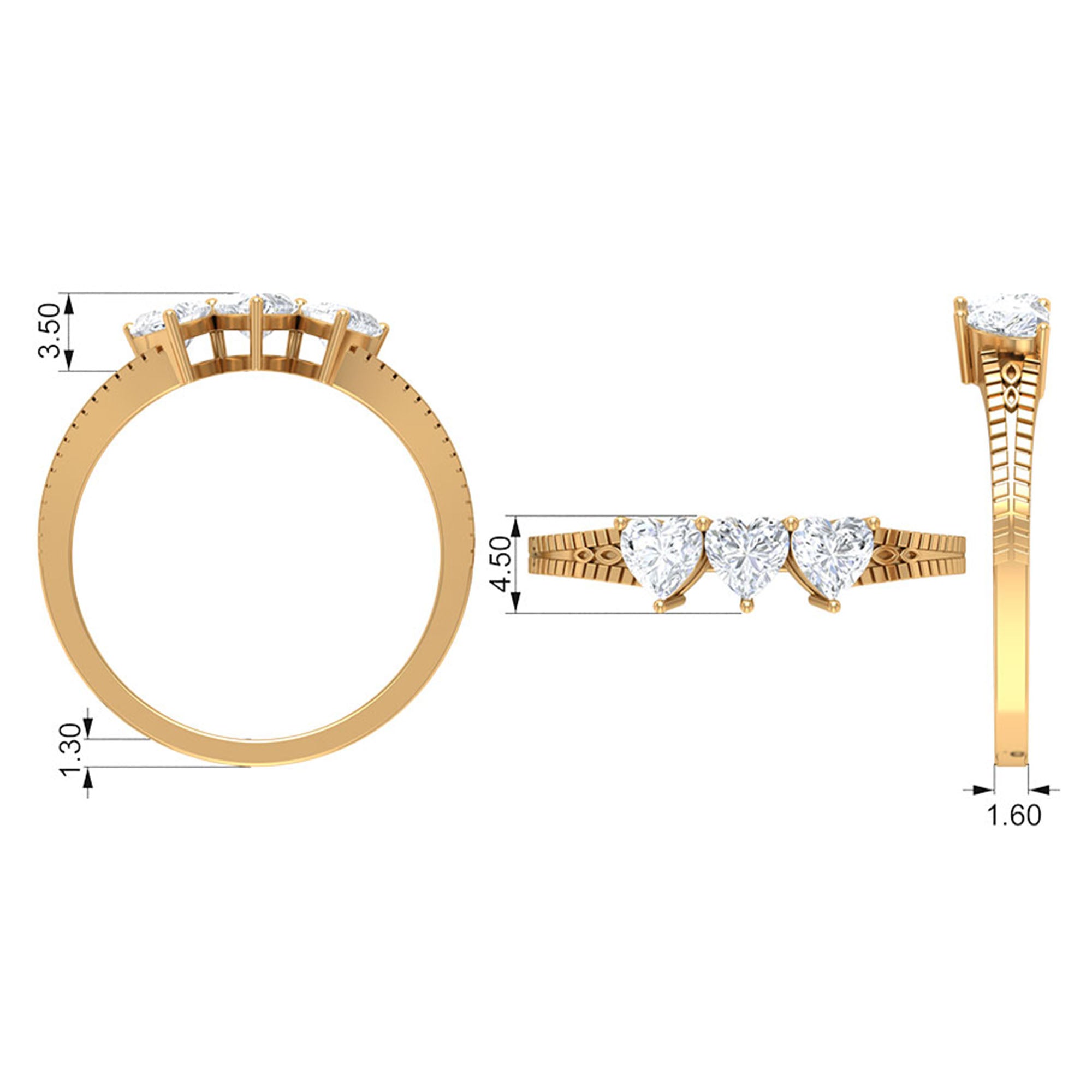 3/4 CT Heart Shape Zircon Three Stone Promise Ring AAAA - Rosec Jewels