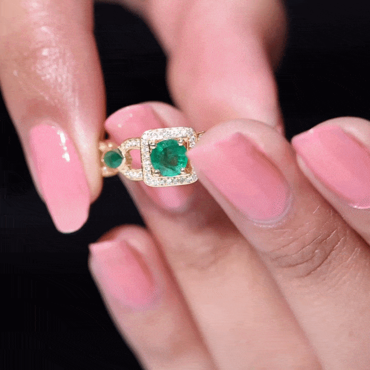 Rosec Jewels-Vintage Style Emerald and Diamond Engagement Ring for Women