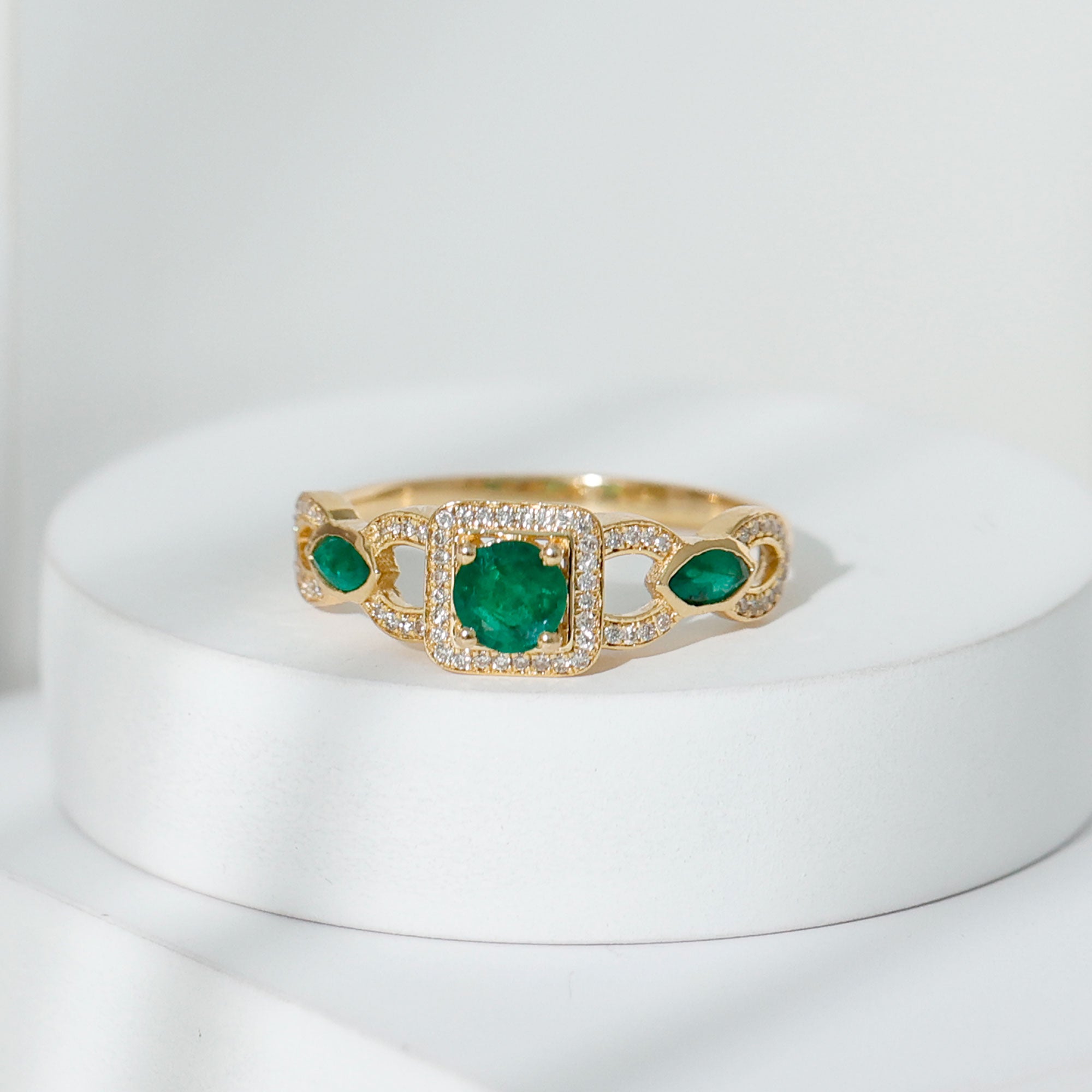 Rosec Jewels-Vintage Style Emerald and Diamond Engagement Ring for Women