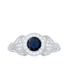 Vintage Looking Blue Sapphire with Diamond Halo Engagement Ring AAA - Rosec Jewels