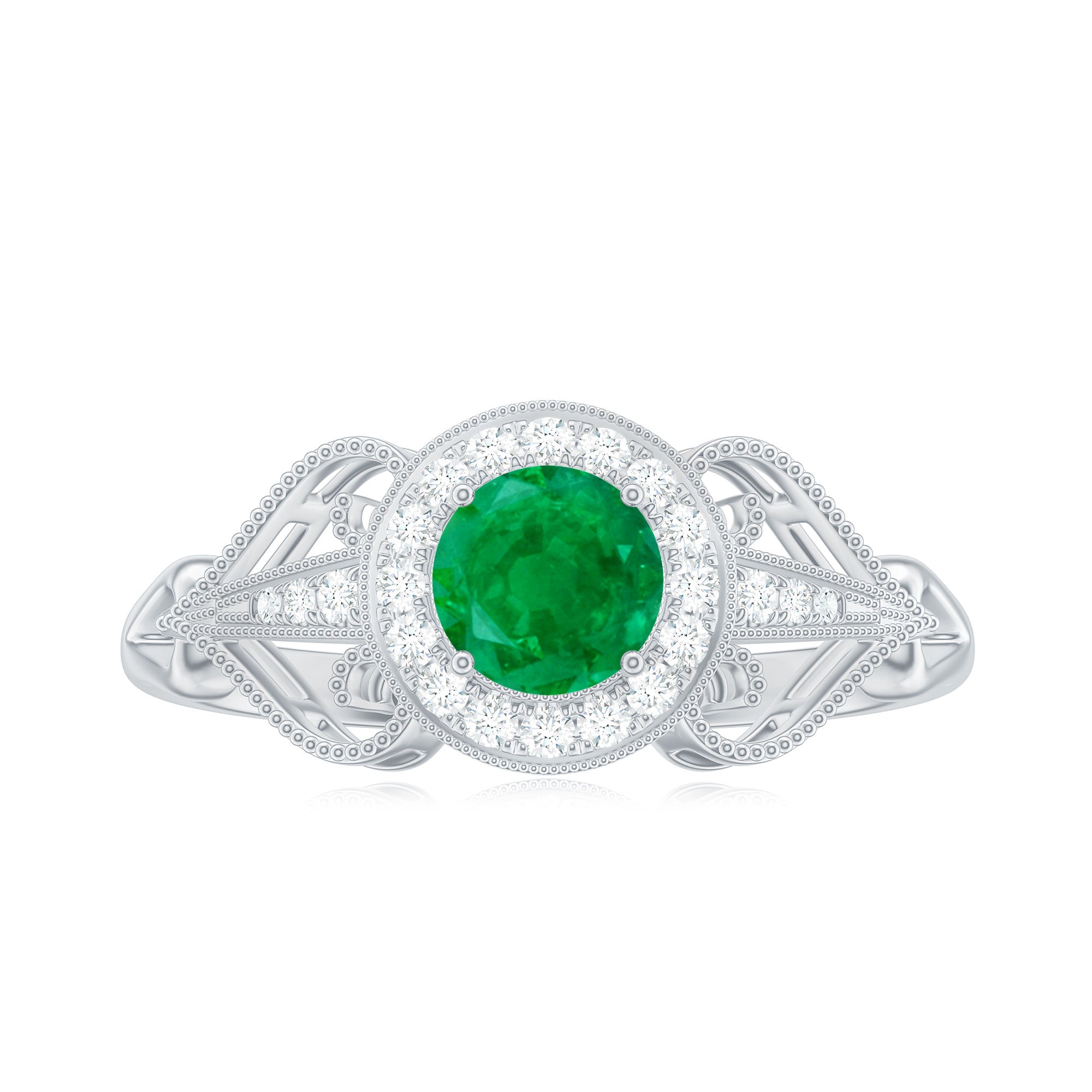 AAA Quality Emerald and Diamond Vintage Inspired Engagement Ring AAA - Rosec Jewels