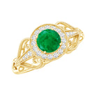 AAA Quality Emerald and Diamond Vintage Inspired Engagement Ring AAA - Rosec Jewels