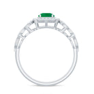 Vintage Looking Emerald Engagement Ring with Diamond Halo AAA - Rosec Jewels
