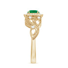 Vintage Looking Emerald Engagement Ring with Diamond Halo AAA - Rosec Jewels