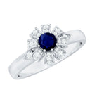 Real Blue Sapphire Flower Engagement Ring with Diamond AAA - Rosec Jewels