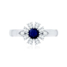 Real Blue Sapphire Flower Engagement Ring with Diamond AAA - Rosec Jewels