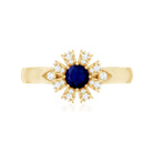 Real Blue Sapphire Flower Engagement Ring with Diamond AAA - Rosec Jewels