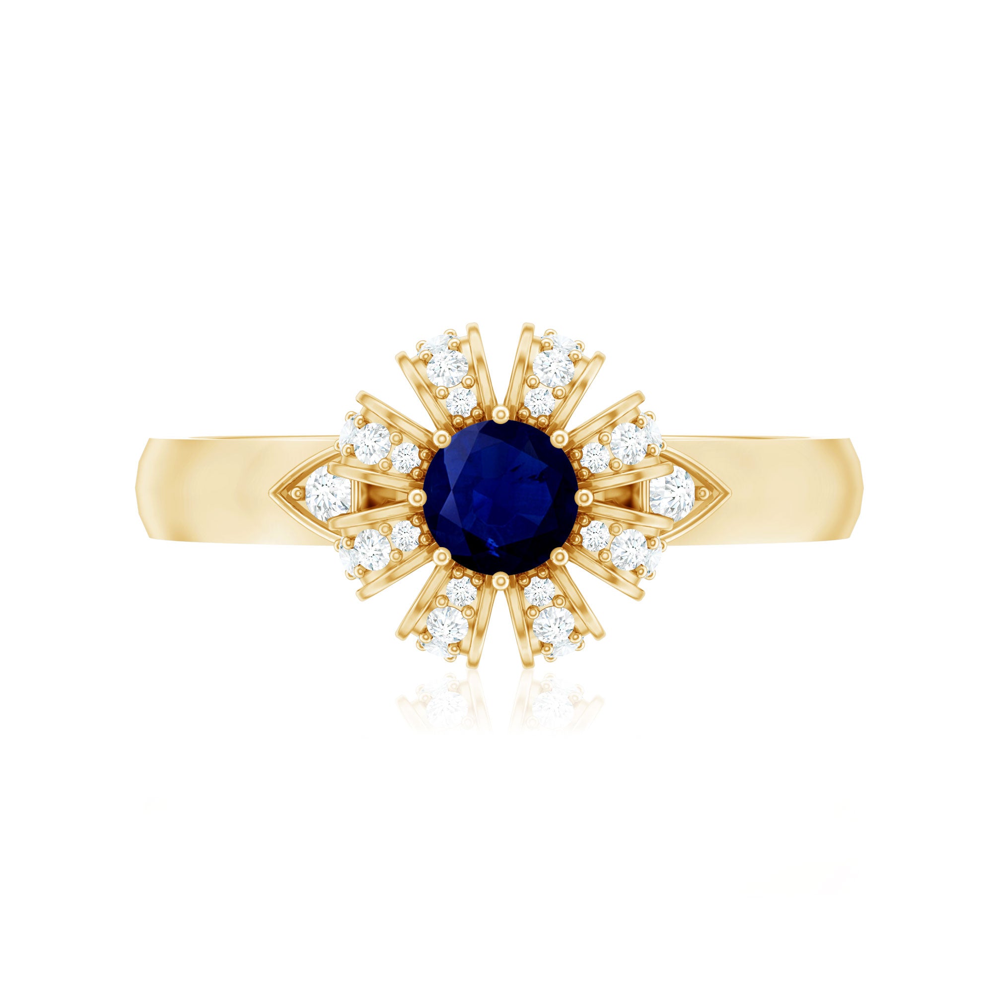 Real Blue Sapphire Flower Engagement Ring with Diamond AAA - Rosec Jewels