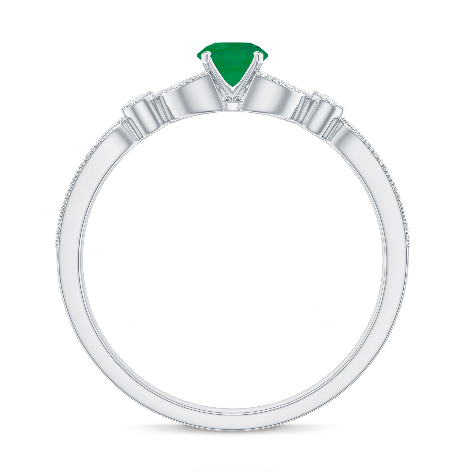 Rosec Jewels-Natural Emerald Vintage Inspired Engagement Ring with Diamond