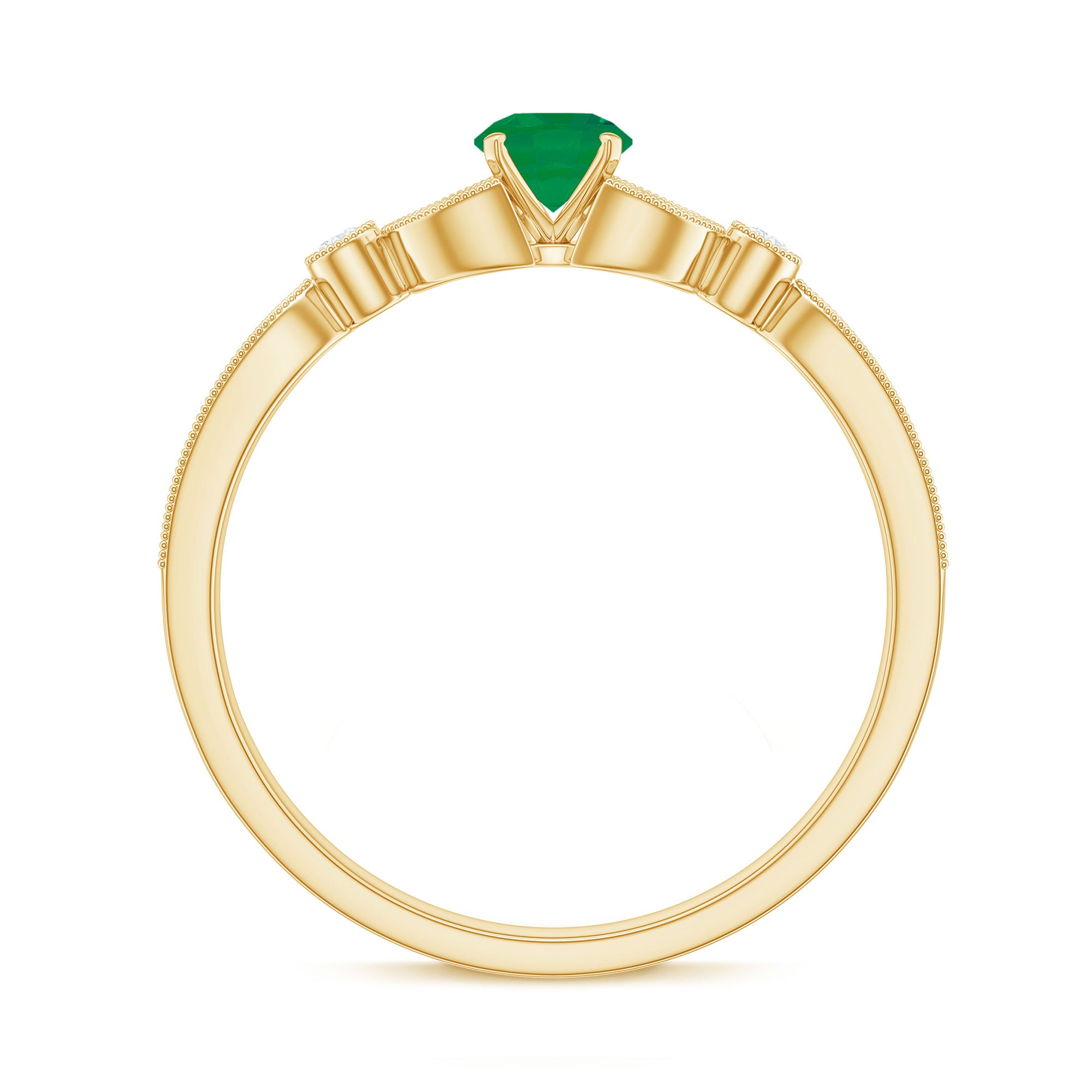 Rosec Jewels-Natural Emerald Vintage Inspired Engagement Ring with Diamond
