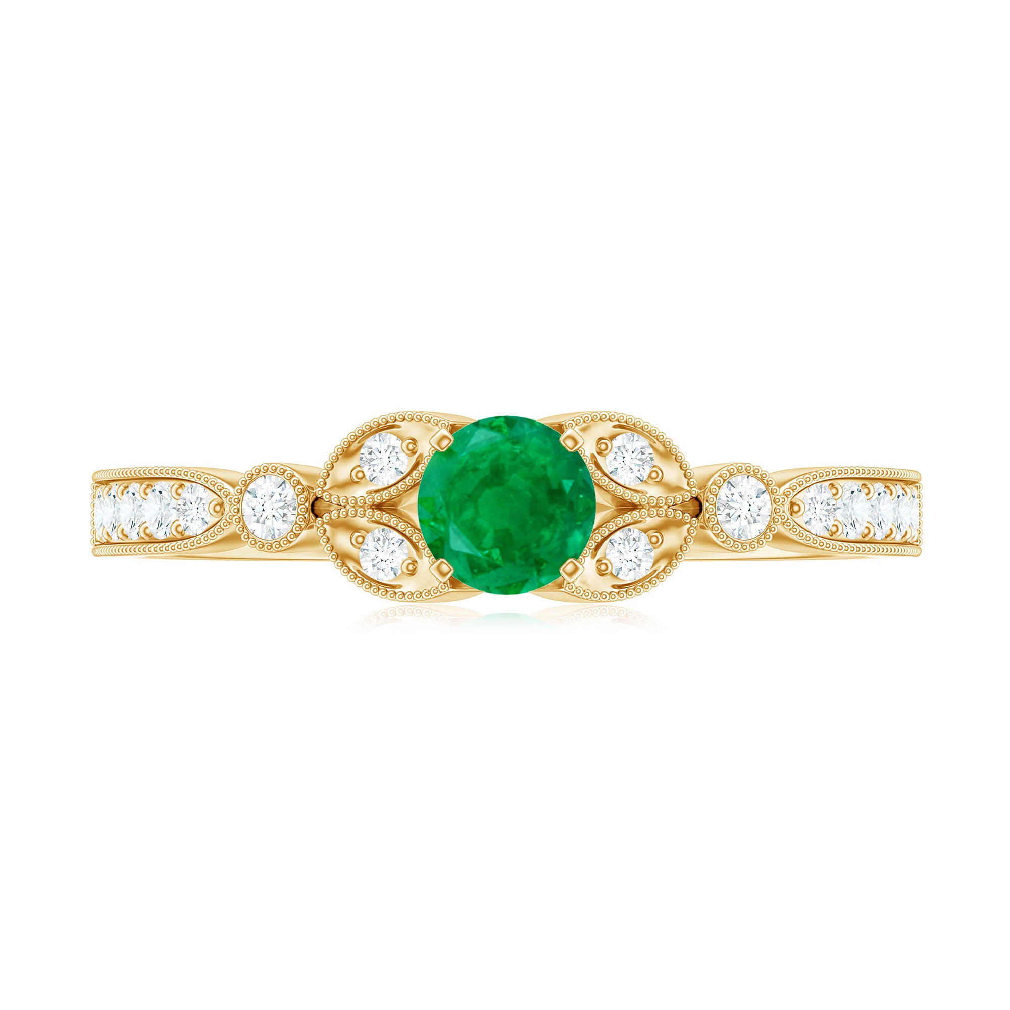 Rosec Jewels-Natural Emerald Vintage Inspired Engagement Ring with Diamond