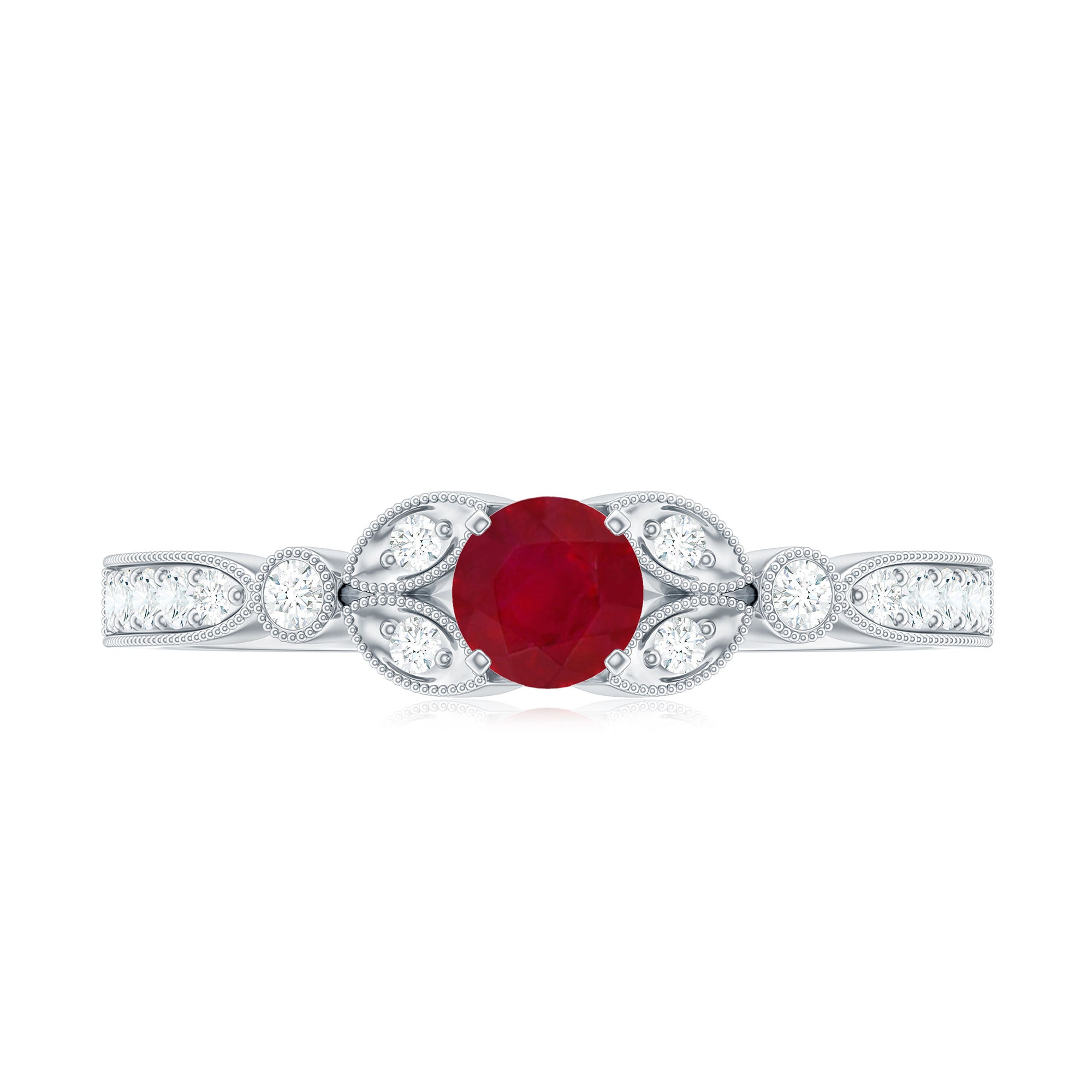 Rosec Jewels-Vintage Style 0.6 Carat Ruby Diamond Engagement Ring for Women