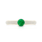 Classic Emerald Solitaire Engagement Ring with Real Diamond Side Stones AAA - Rosec Jewels