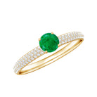Classic Emerald Solitaire Engagement Ring with Real Diamond Side Stones AAA - Rosec Jewels