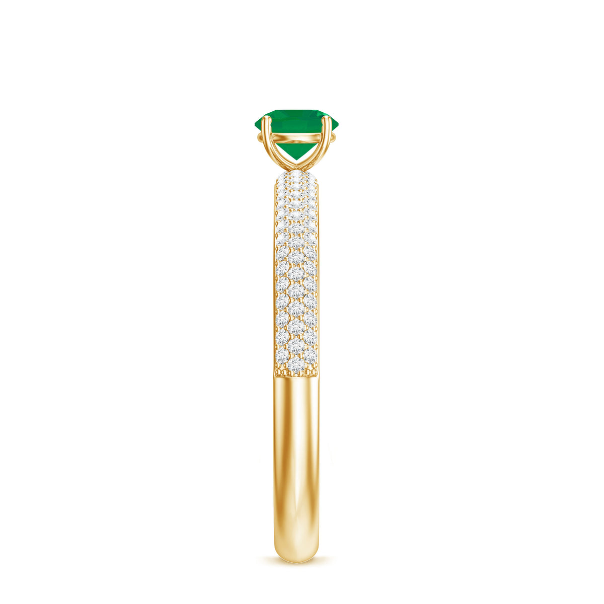 Classic Emerald Solitaire Engagement Ring with Real Diamond Side Stones AAA - Rosec Jewels