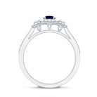 Vintage Inspired Blue Sapphire 3 Stone Engagement Ring with Diamond AAA - Rosec Jewels