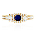 Vintage Inspired Blue Sapphire 3 Stone Engagement Ring with Diamond AAA - Rosec Jewels